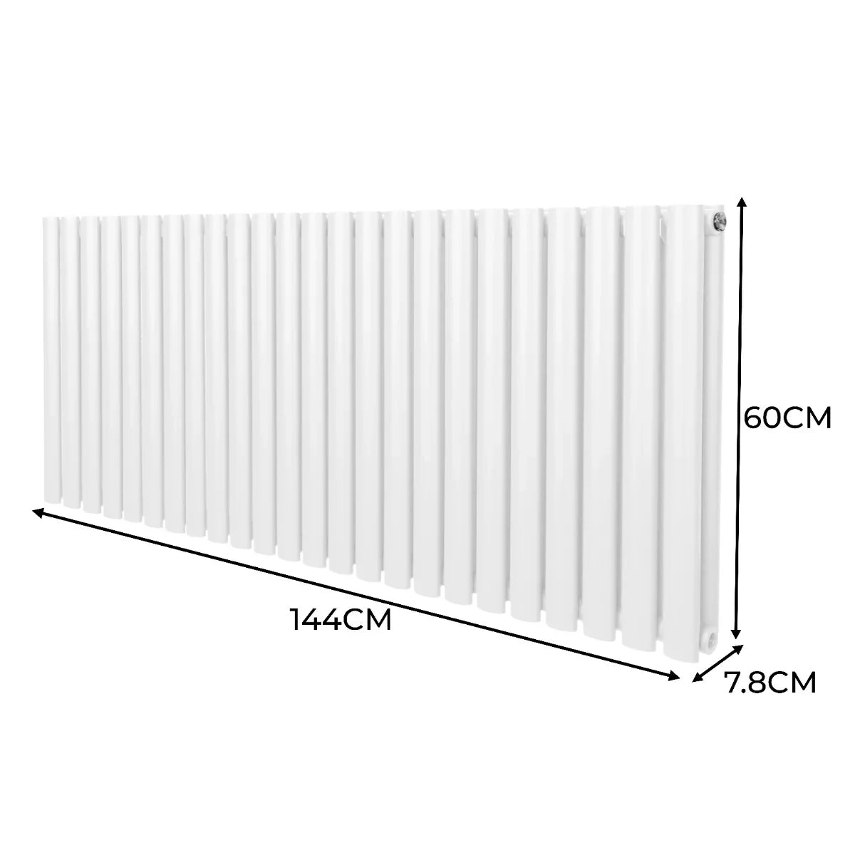 White oval column radiator measuring 600mm x 1440mm, featuring a sleek design with vertical fins and a smooth finish