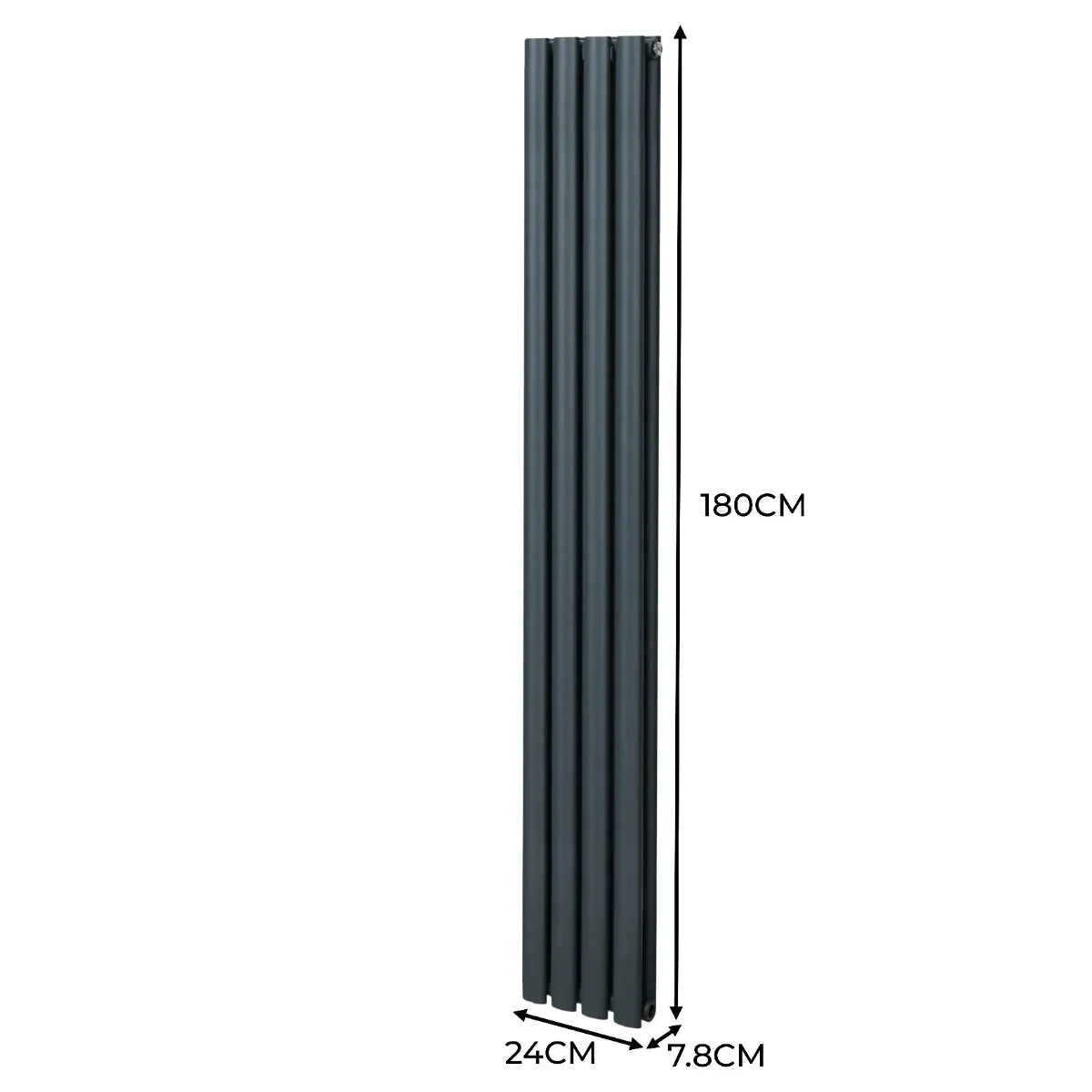 Anthracite grey oval column radiator measuring 1800mm x 240mm, featuring a sleek, modern design with a smooth finish