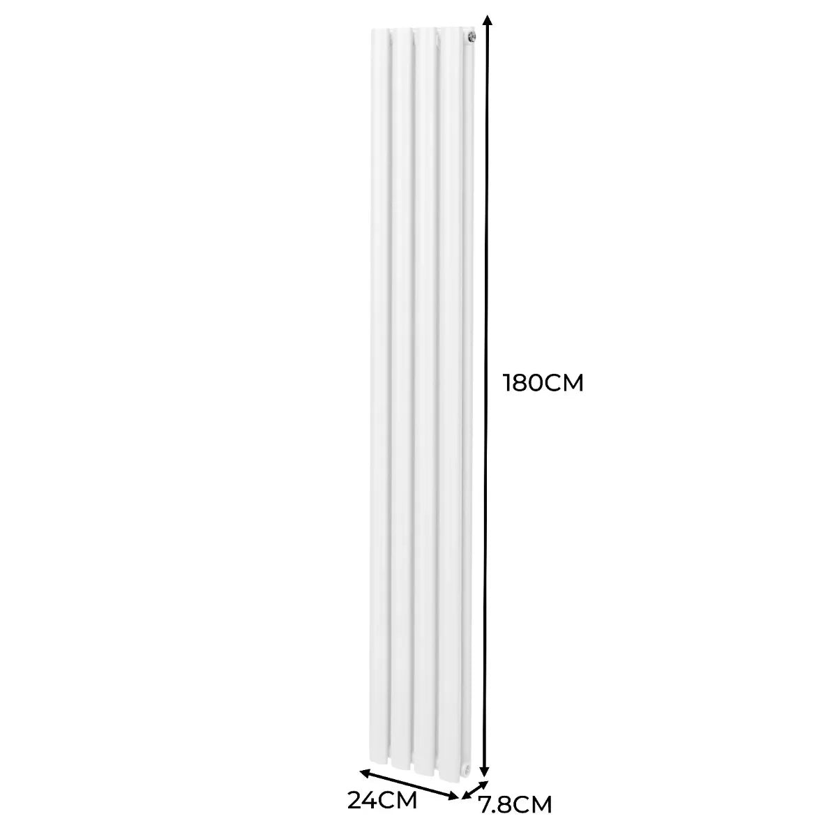 Sleek white oval column radiator measuring 1800mm x 240mm with a smooth finish and vertical design, ideal for modern spaces