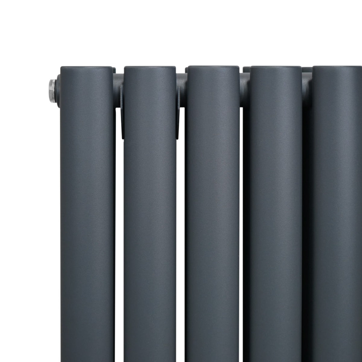 Anthracite grey oval column radiator with smooth, matte finish, featuring four vertical columns and sleek, modern design