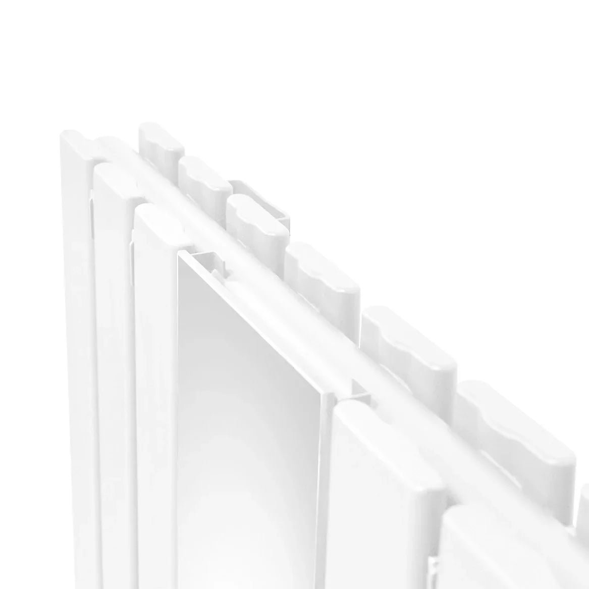 Flat mirror radiator in sleek white finish, measuring 1800mm x 425mm, showcasing smooth surfaces and modern design elements
