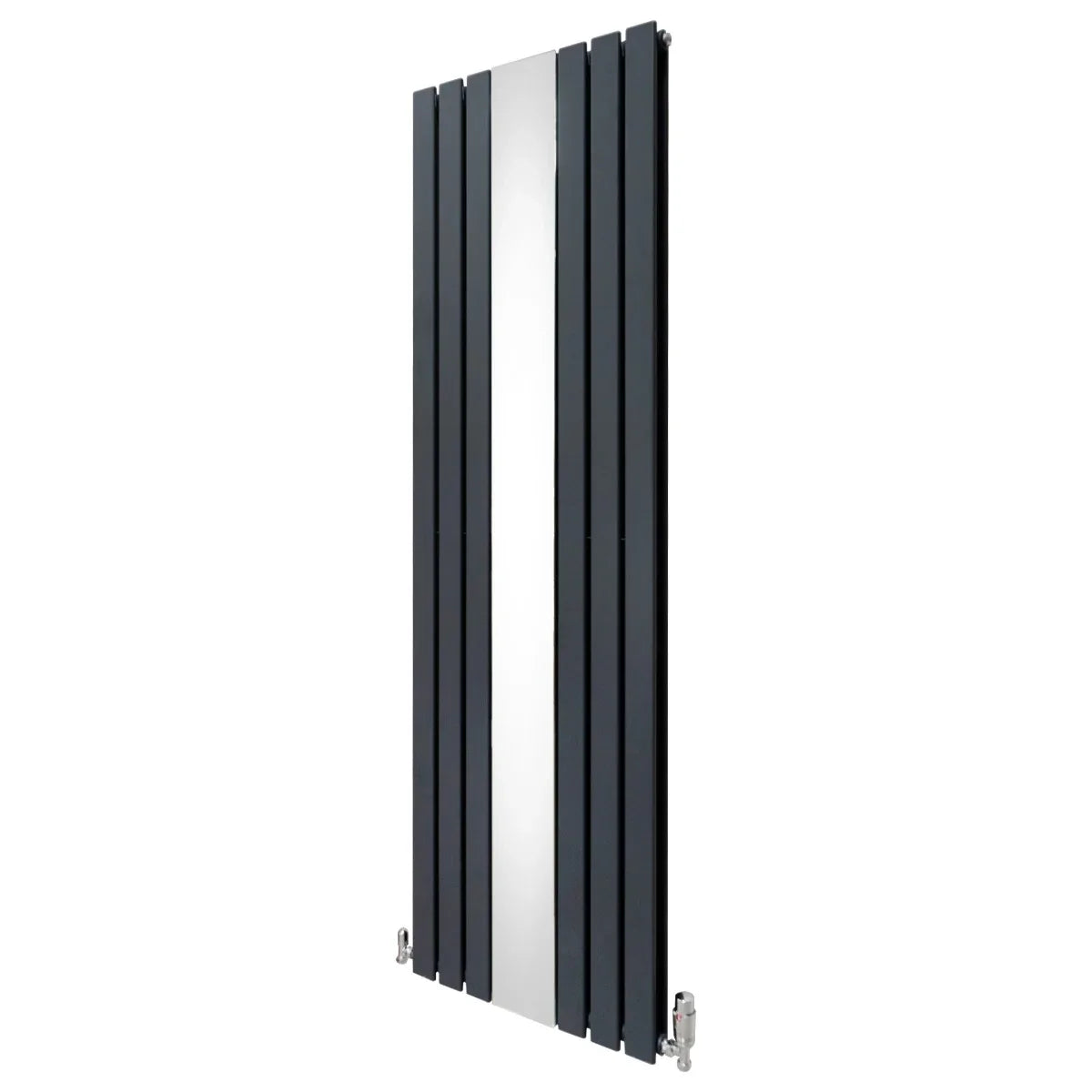 Flat mirror radiator in anthracite grey, 1800mm x 565mm, featuring sleek vertical lines and modern design, perfect for contemporary spaces