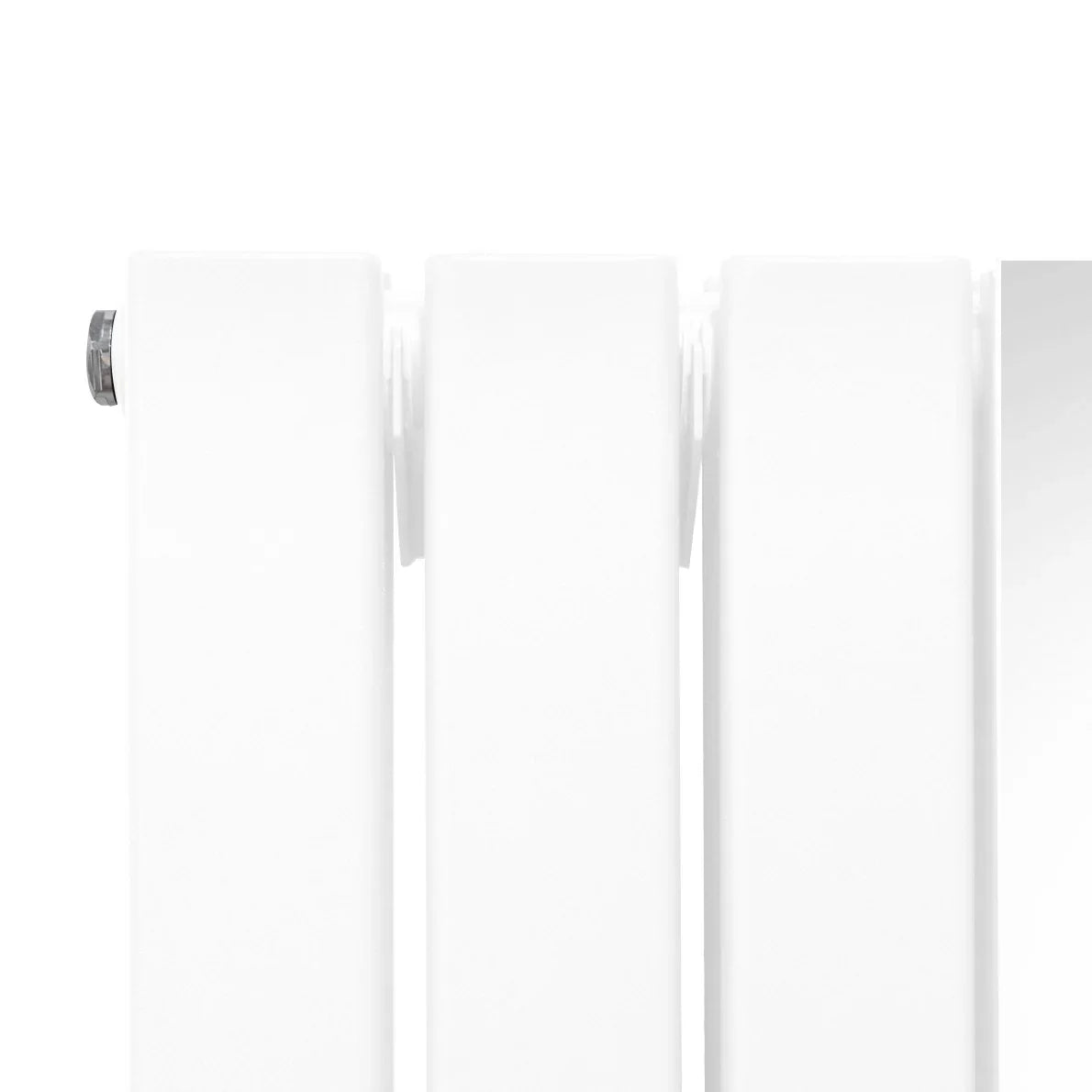 Flat mirror radiator in white, featuring a sleek, modern design with smooth, flat panels and visible valve fittings