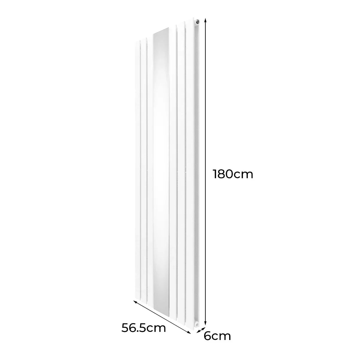 Sleek white flat mirror radiator measuring 1800mm x 565mm with a smooth finish and modern vertical design, perfect for contemporary spaces