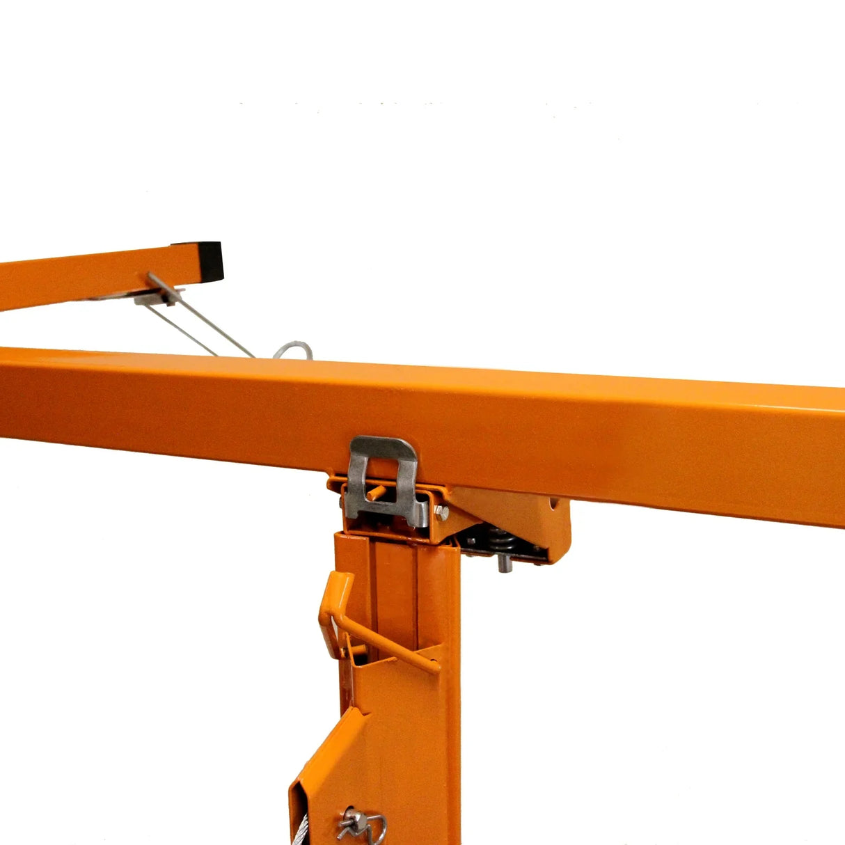 Heavy-duty drywall and plasterboard lifter hoist in bright orange, featuring a sturdy metal frame and adjustable lifting arm for easy use
