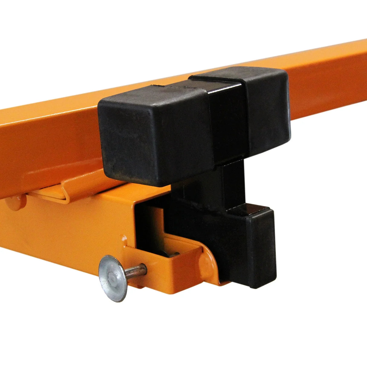 Close-up of the Drywall & Plasterboard Lifter Hoist 11ft showing the sturdy orange metal frame and black rubber grip for secure handling