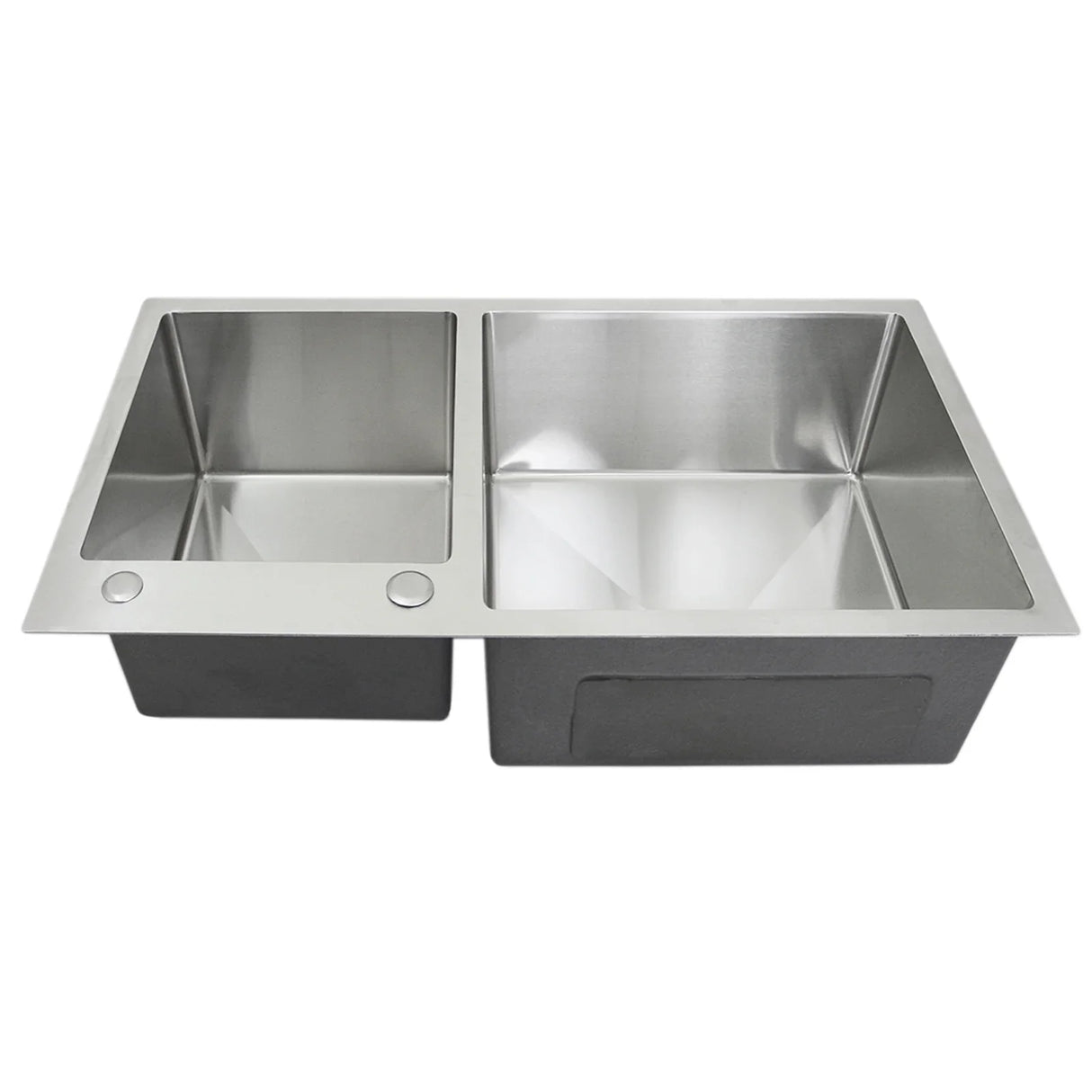 KuKoo double stainless steel sink featuring two spacious, square basins with a sleek, brushed finish and durable construction