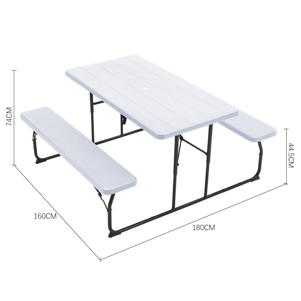 White Foldable Picnic Table + Beige 2.7m LED Parasol Bundle