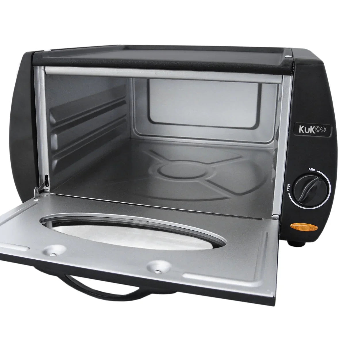Compact Mini Tandoor Oven with a sleek black exterior, stainless steel interior, and a large glass door for easy access and monitoring