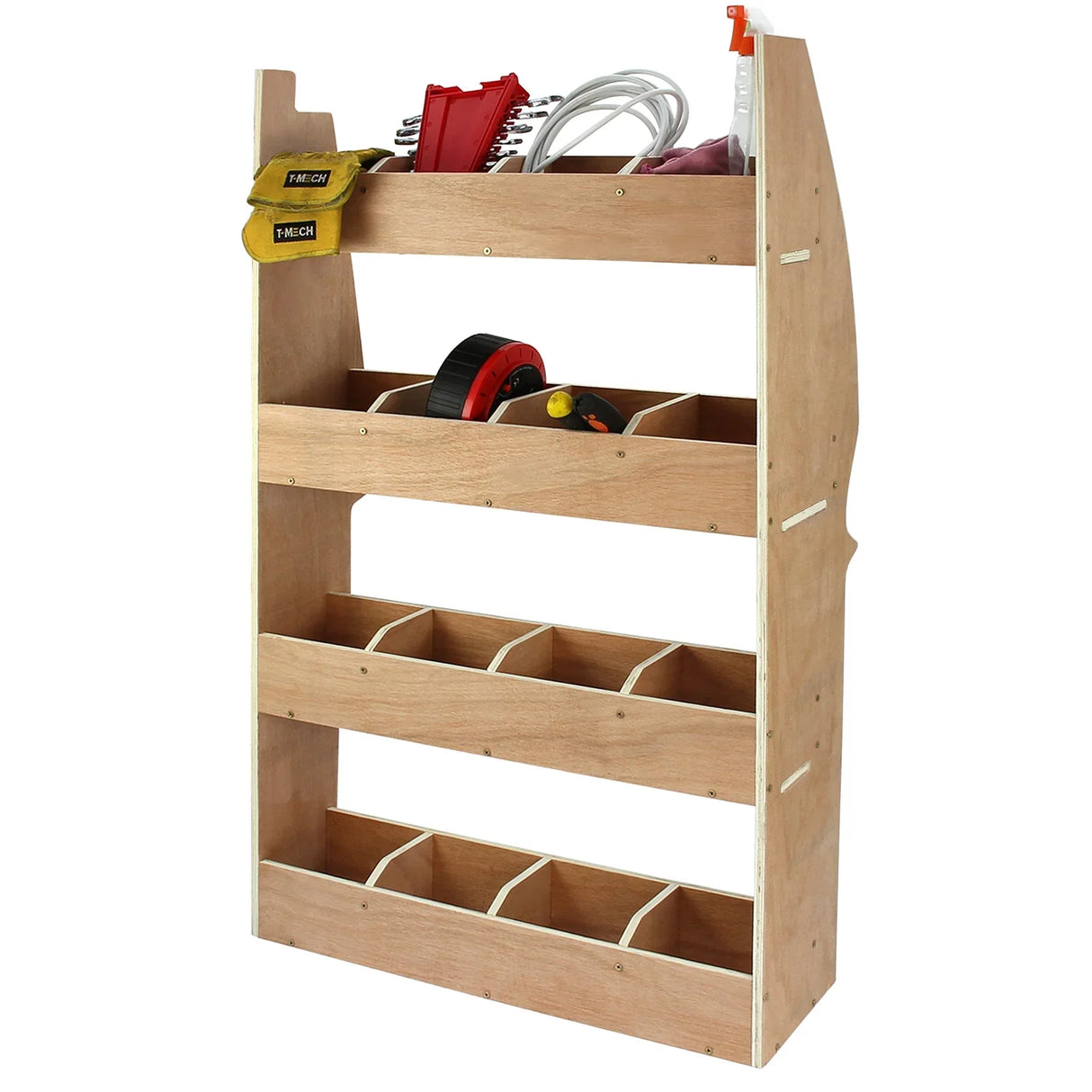 Anthracite van lining rack for Citroen Berlingo, featuring multiple storage compartments and a sturdy wooden design