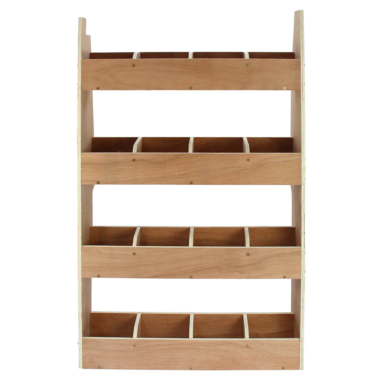 Wooden van rack for Citroën Berlingo II SWB, featuring four shelves with multiple compartments for organized storage and easy access