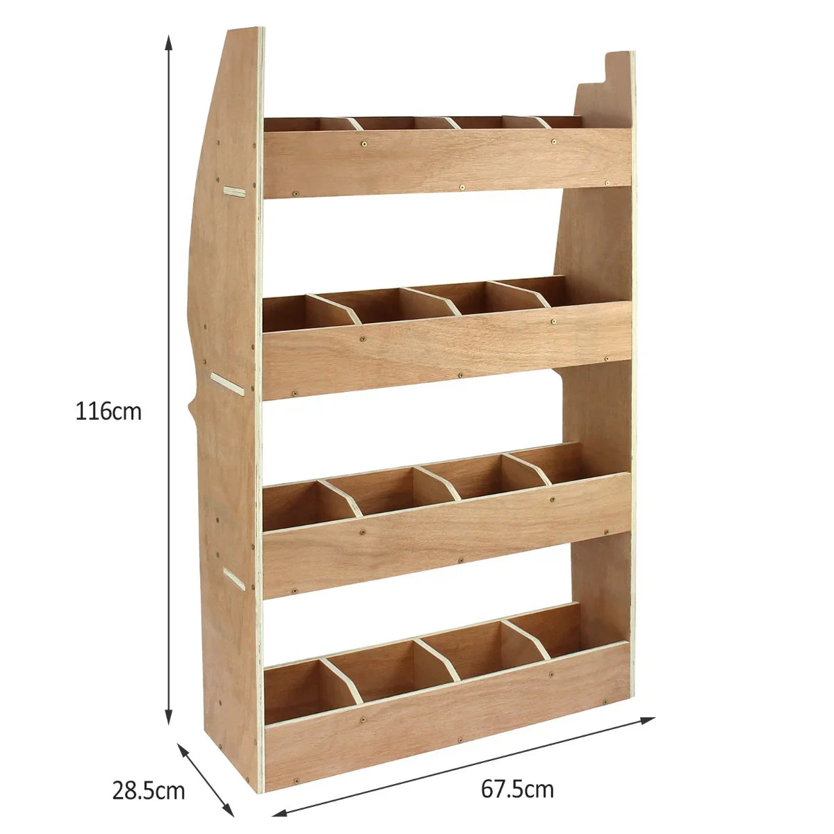 11sqm smoke van lining rack in natural wood finish, featuring four spacious compartments for organized storage and display