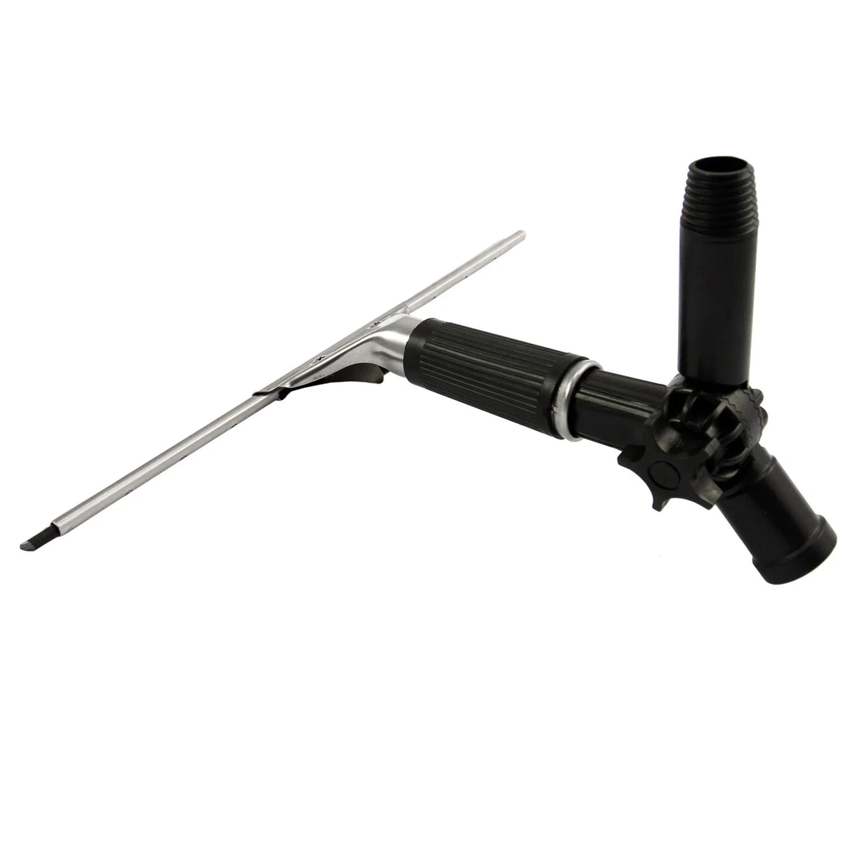 30ft water fed window cleaning pole with adjustable black handle, aluminum frame, and squeegee attachment for efficient cleaning