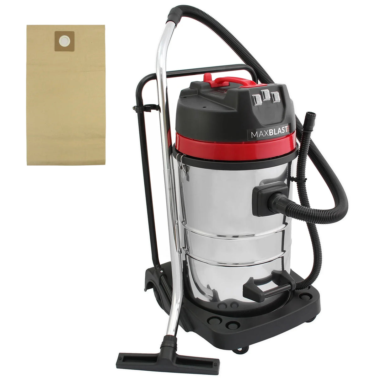 MAXBLAST 80L vacuum cleaner dust bags in a 5-pack, featuring durable brown paper material, designed for efficient dirt collection