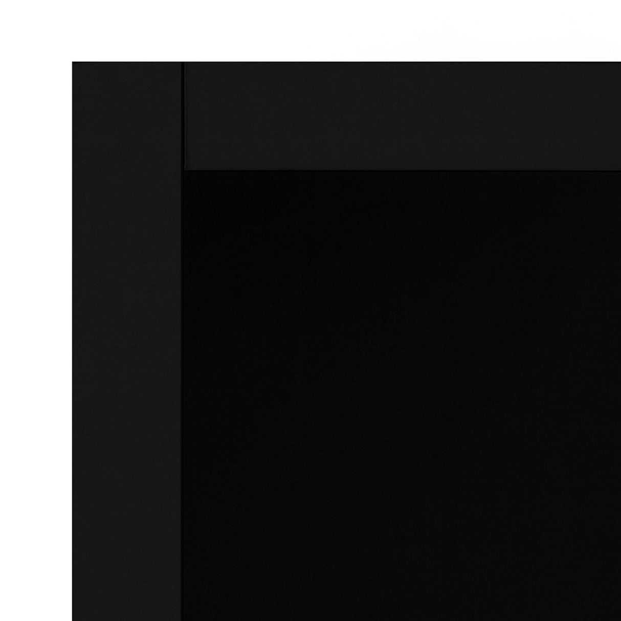 Sleek black retail shop corner counter LM60 featuring a smooth finish and modern design, ideal for maximizing space in stores