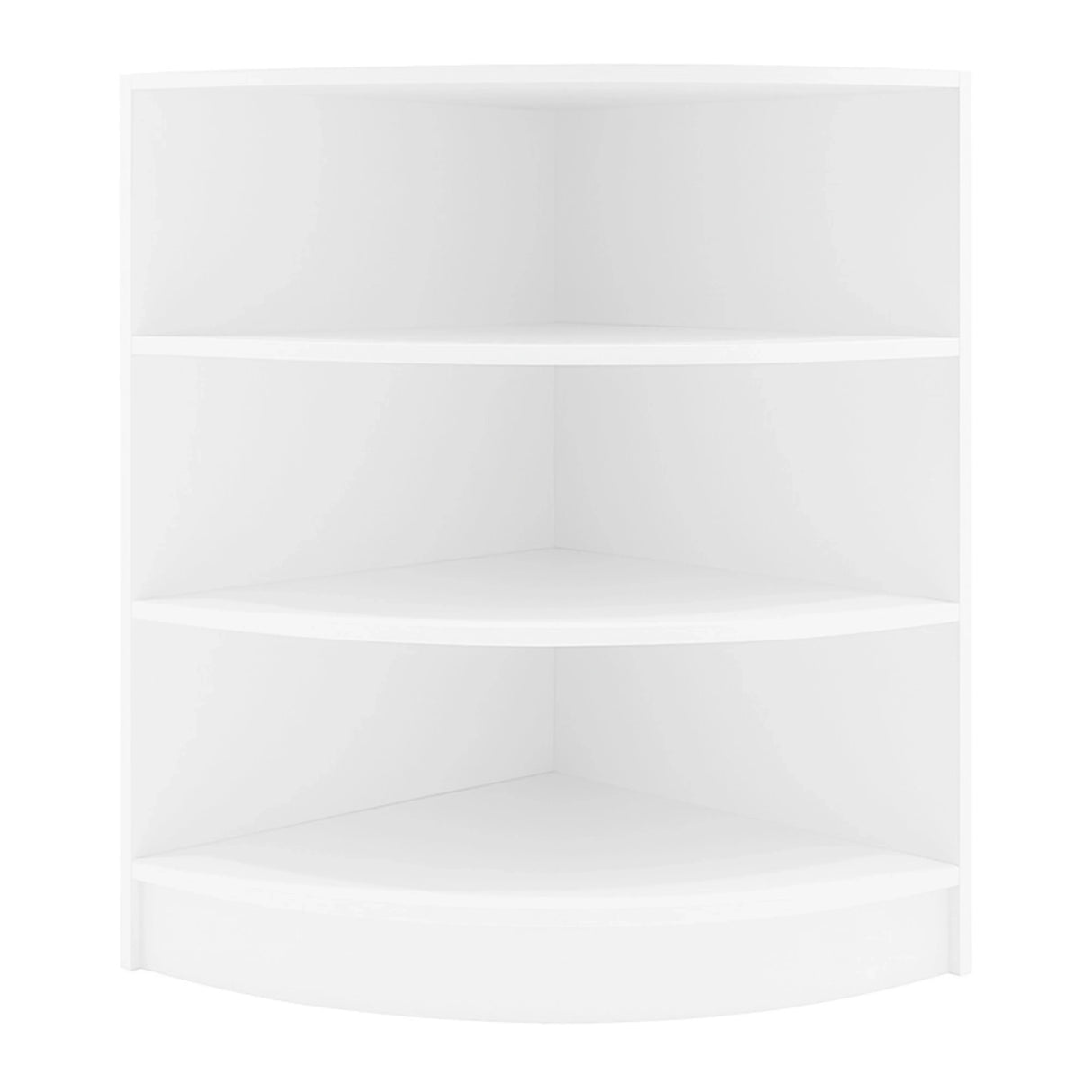 White retail shop corner counter LM60 with three spacious shelves, featuring a sleek, modern design and smooth finish