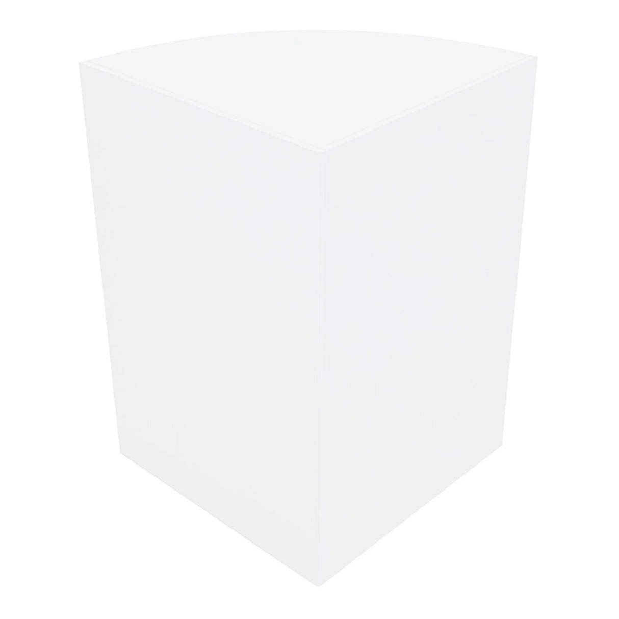 Sleek white corner counter with a smooth finish, designed for retail spaces, featuring a modern, minimalist shape and sturdy construction