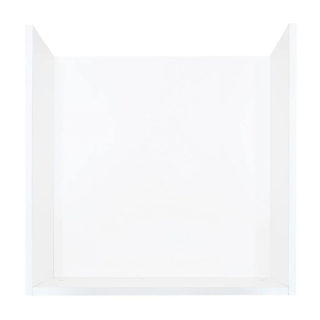 White shop counter till block TB60 with a smooth, glossy finish, featuring a spacious, open design for easy access and organization