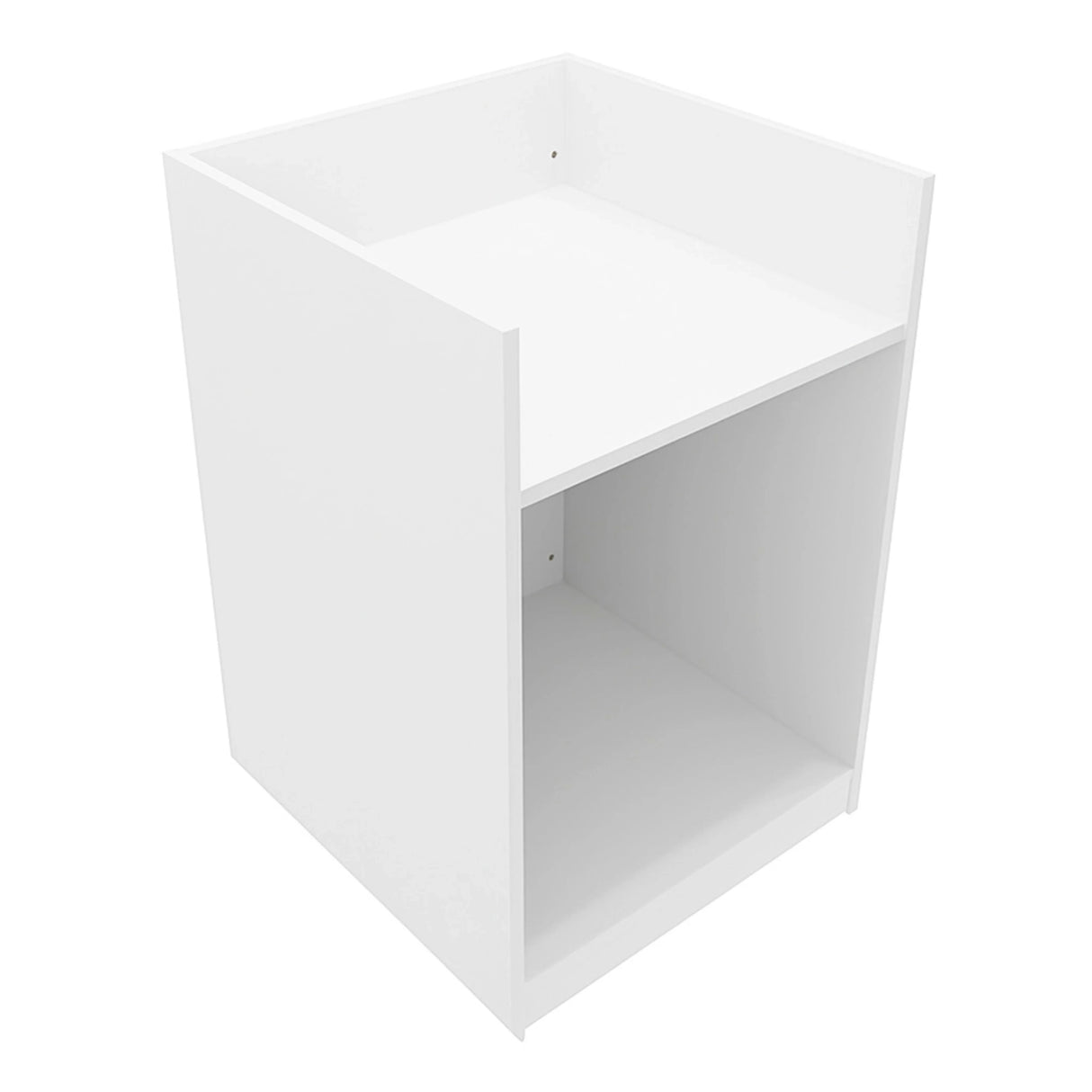 White shop counter till block TB60 featuring a sleek, modern design with a smooth surface and open storage space underneath