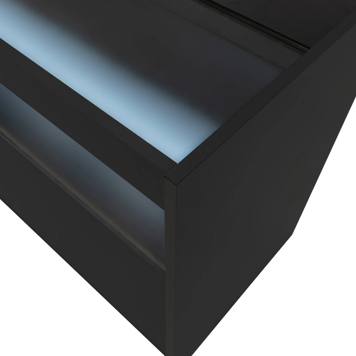 Sleek black LED retail shop counter B900 featuring illuminated edges, modern design, and smooth surfaces for stylish display