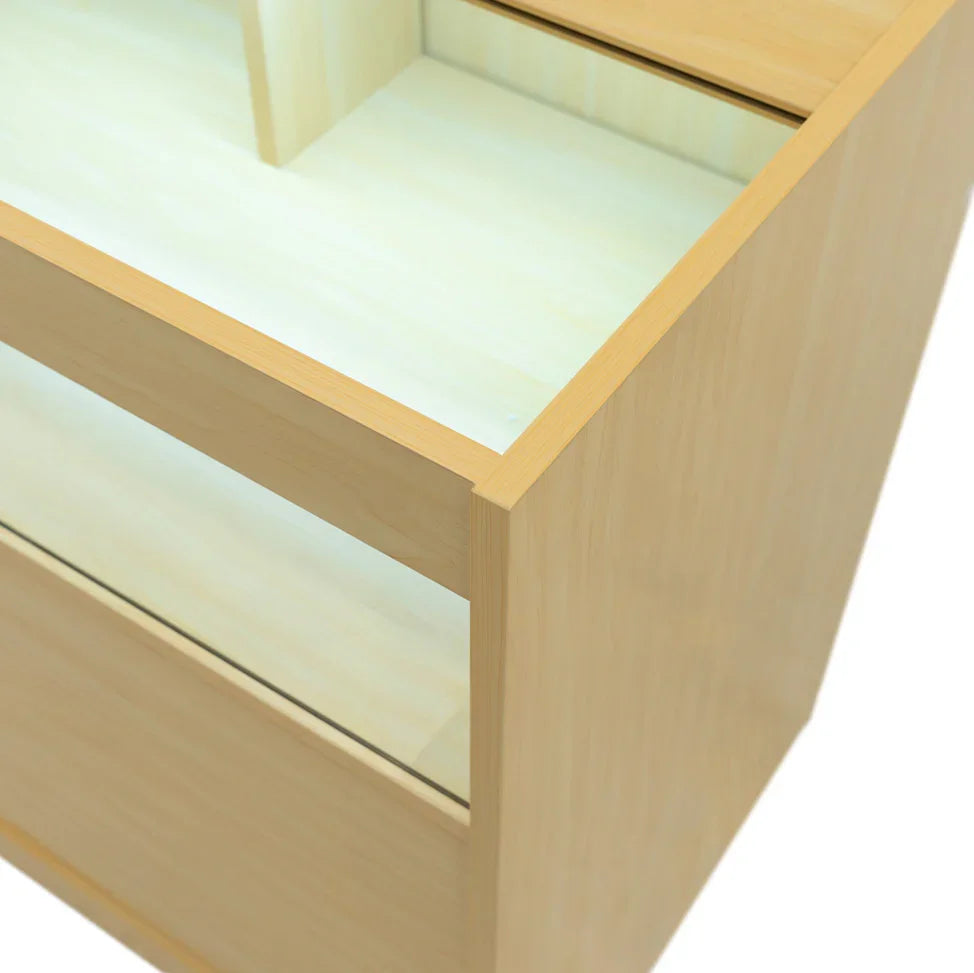 LED Retail Shop Counter B900 in light maple finish, featuring sleek lines, smooth texture, and integrated LED lighting for enhanced display