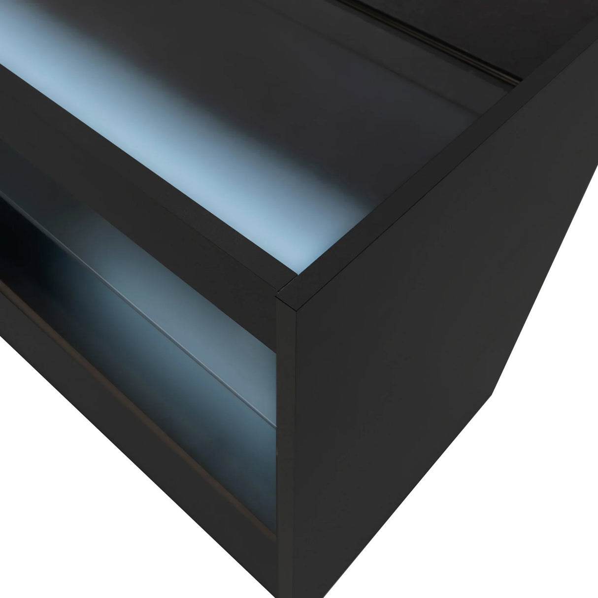 Sleek black LED retail shop counter C900 with illuminated display area and modern design, perfect for showcasing products