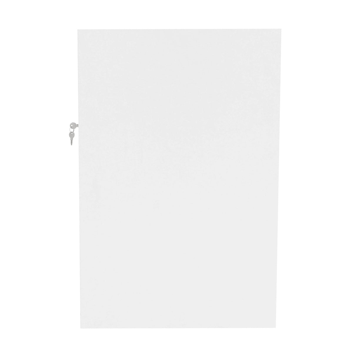 Sleek white LED retail shop counter K900 with a smooth finish and a key lock for secure storage, ideal for modern displays