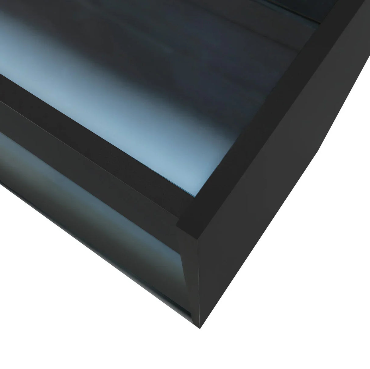 Sleek black LED retail shop counter K1200 with a smooth, gradient-lit surface, showcasing modern design and functionality