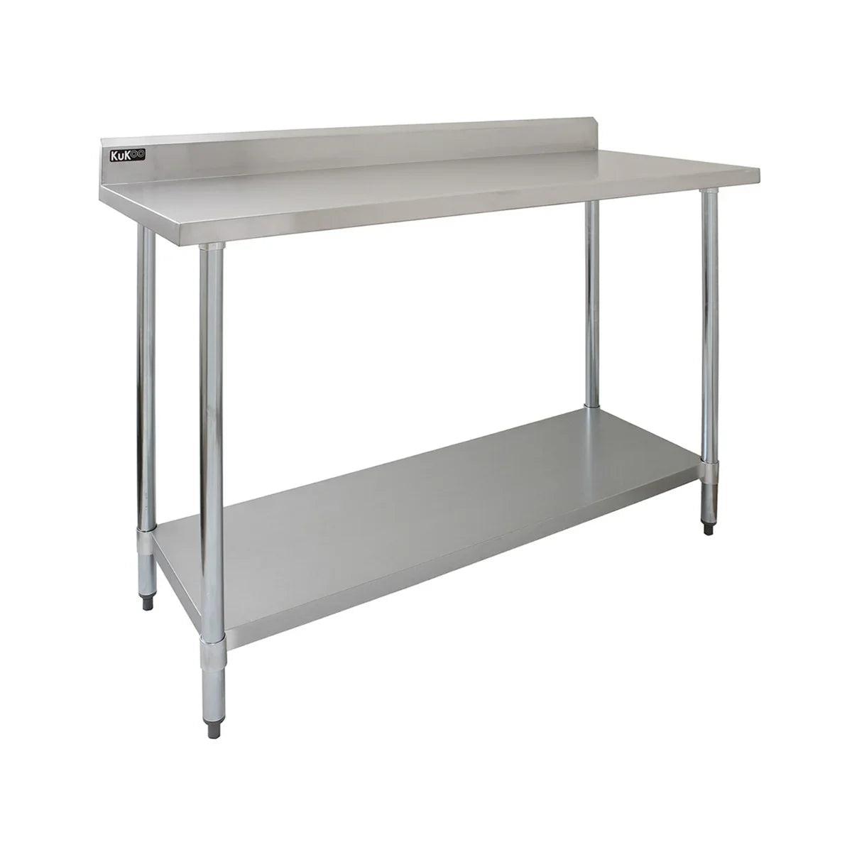 Commercial 4FT wide stainless steel catering table with a smooth surface, sturdy legs, and a lower shelf for storage
