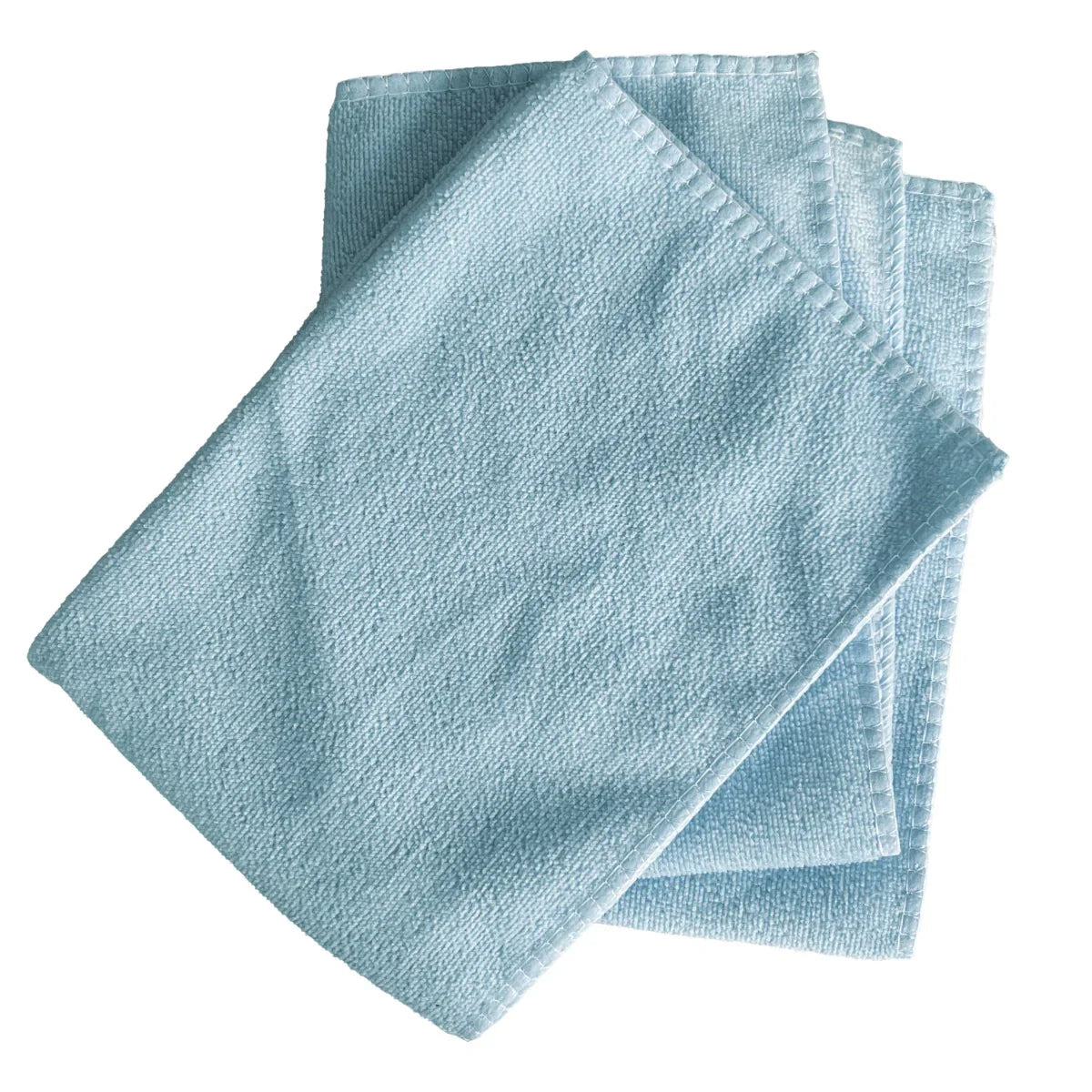 Soft blue microfiber cleaning cloths stacked neatly, showcasing their absorbent texture and lightweight design for effective cleaning