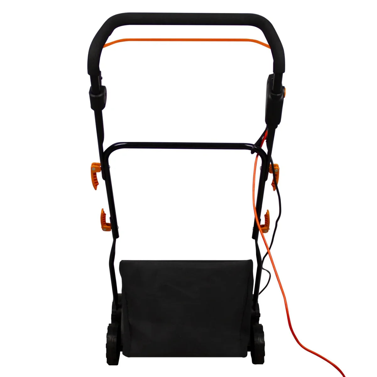 T-Mech Artificial Grass Vacuum features a sturdy black frame, ergonomic handle, and orange accents, designed for easy maneuverability