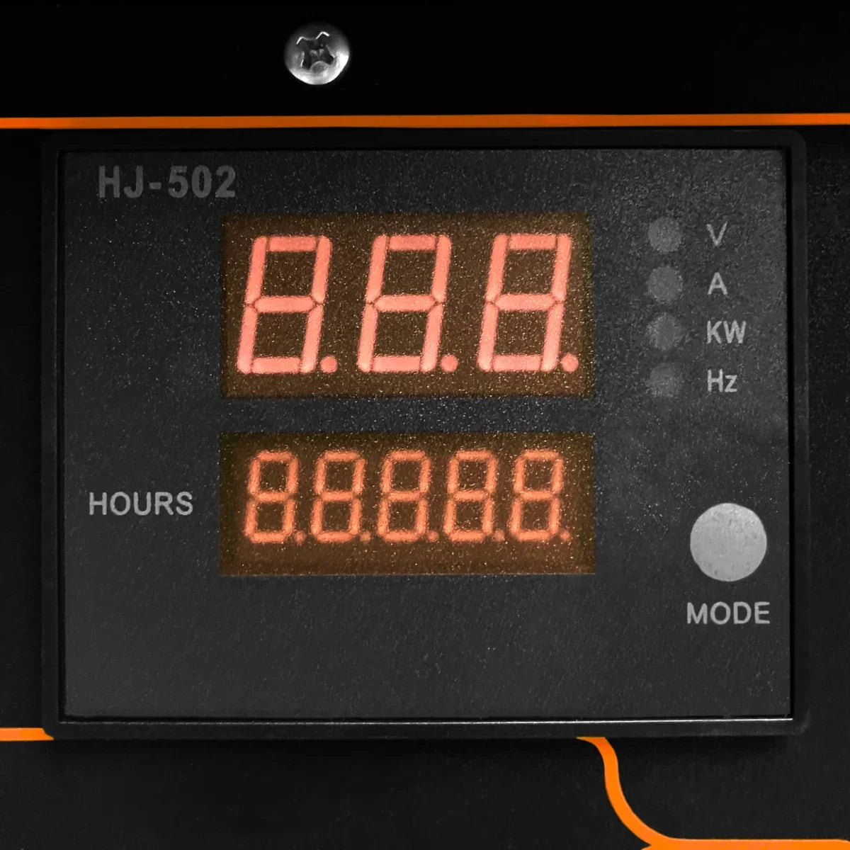 Digital display panel of T-Mech 2kVA Portable Diesel Generator showing hours, voltage, and frequency readings in bright red numbers