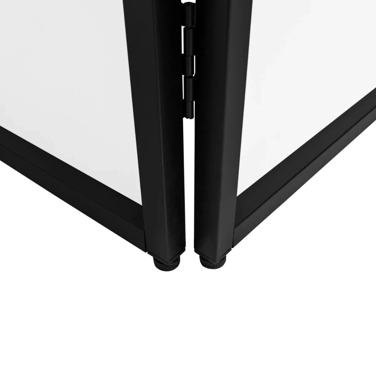 Close-up of the DJ Disco Booth's sturdy black frame with smooth hinges and protective feet, showcasing its sleek design and durability