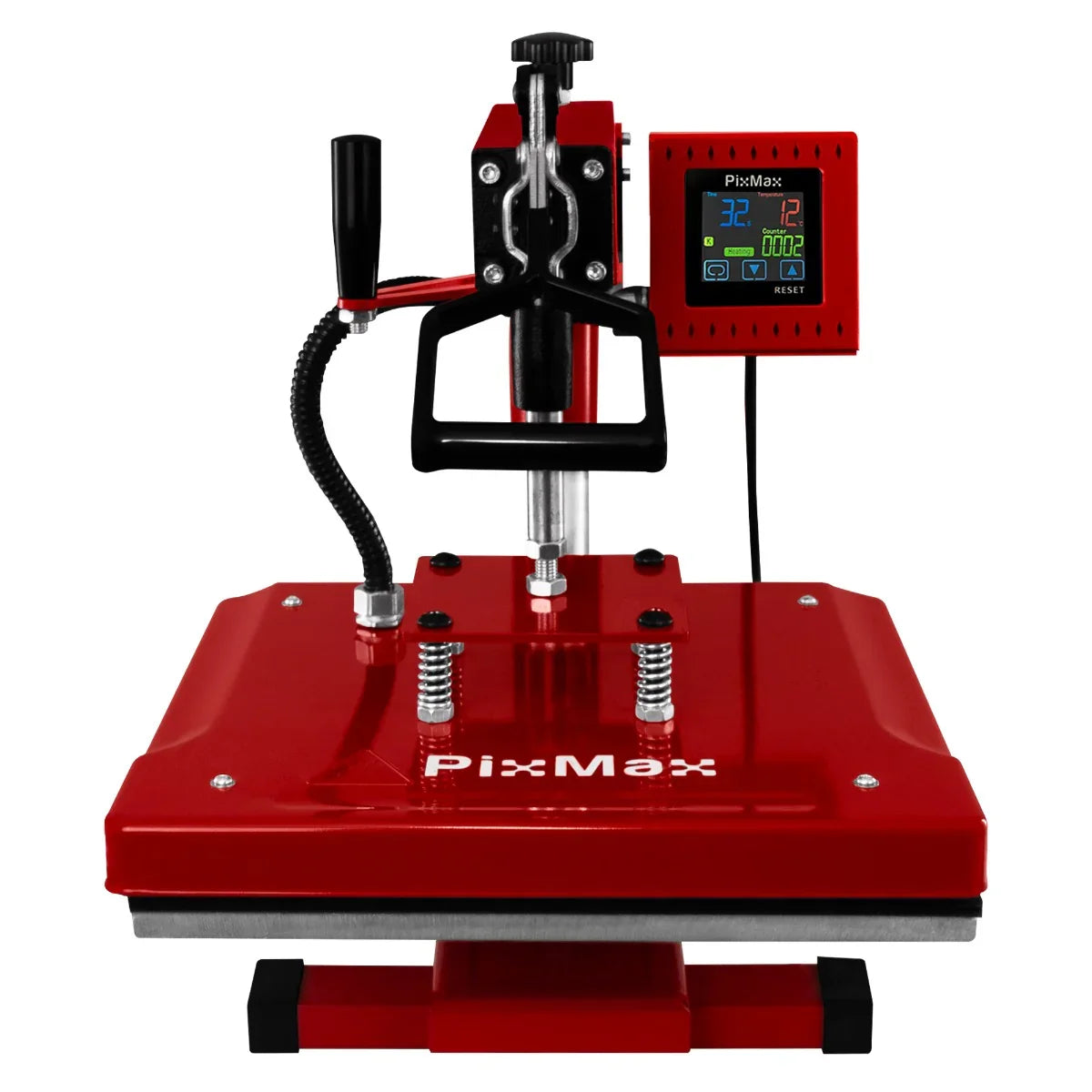 Red Swing Heat Press 38 x 38cm with digital display, adjustable pressure handle, and sturdy base for heat transfer projects