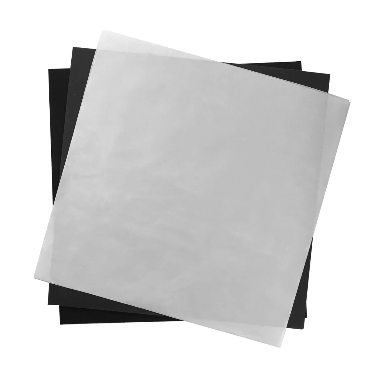 Silicone sheets in black and translucent gray, designed for use with the Swing Heat Press 38 x 38cm for heat transfer projects