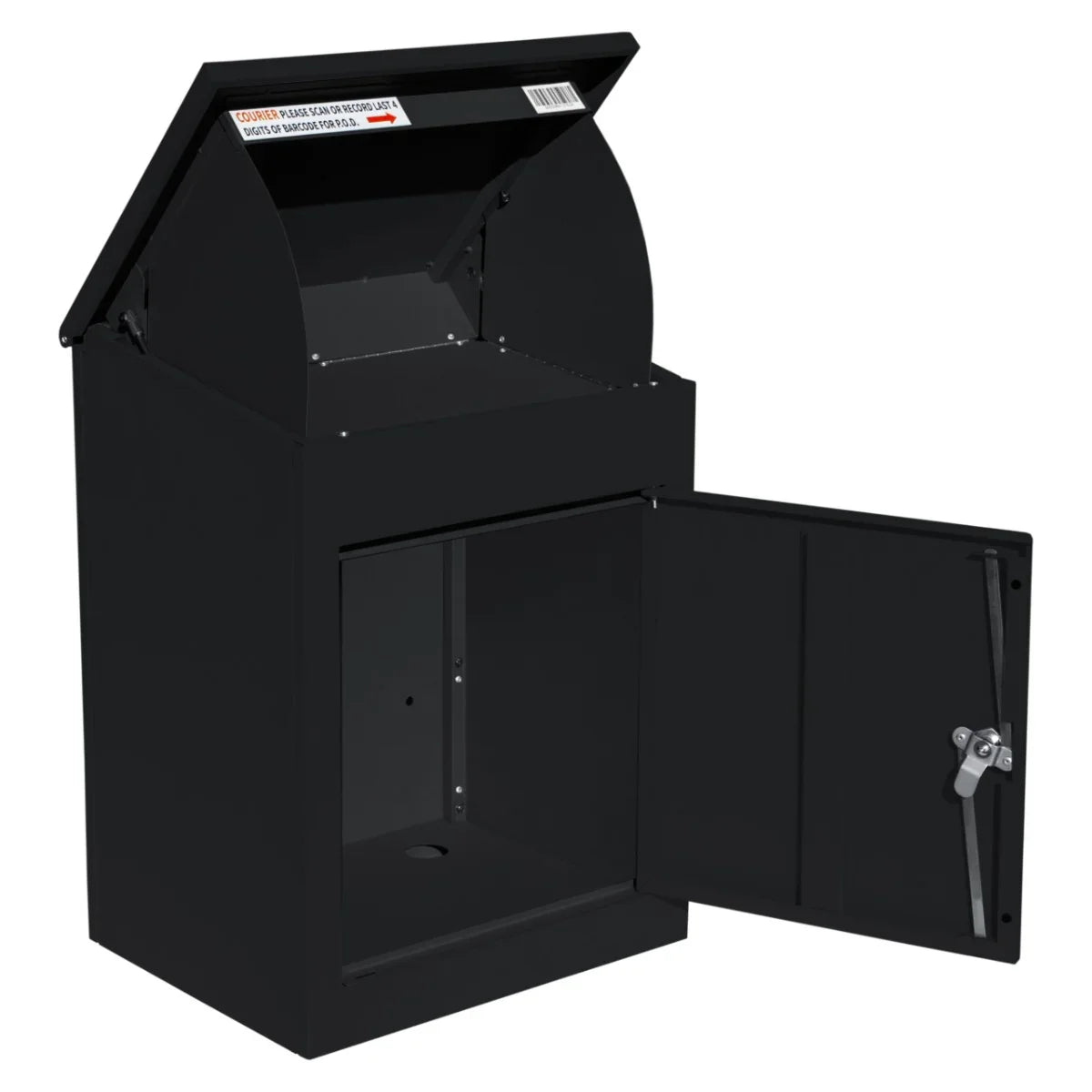 Black anti-theft parcel post box with a secure locking mechanism, spacious interior, and a sleek, modern design for outdoor use