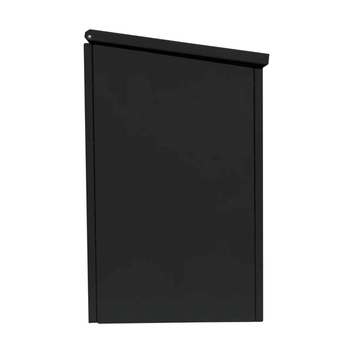 Sleek black anti-theft parcel post box with a slanted top, made from durable metal for secure package delivery and storage