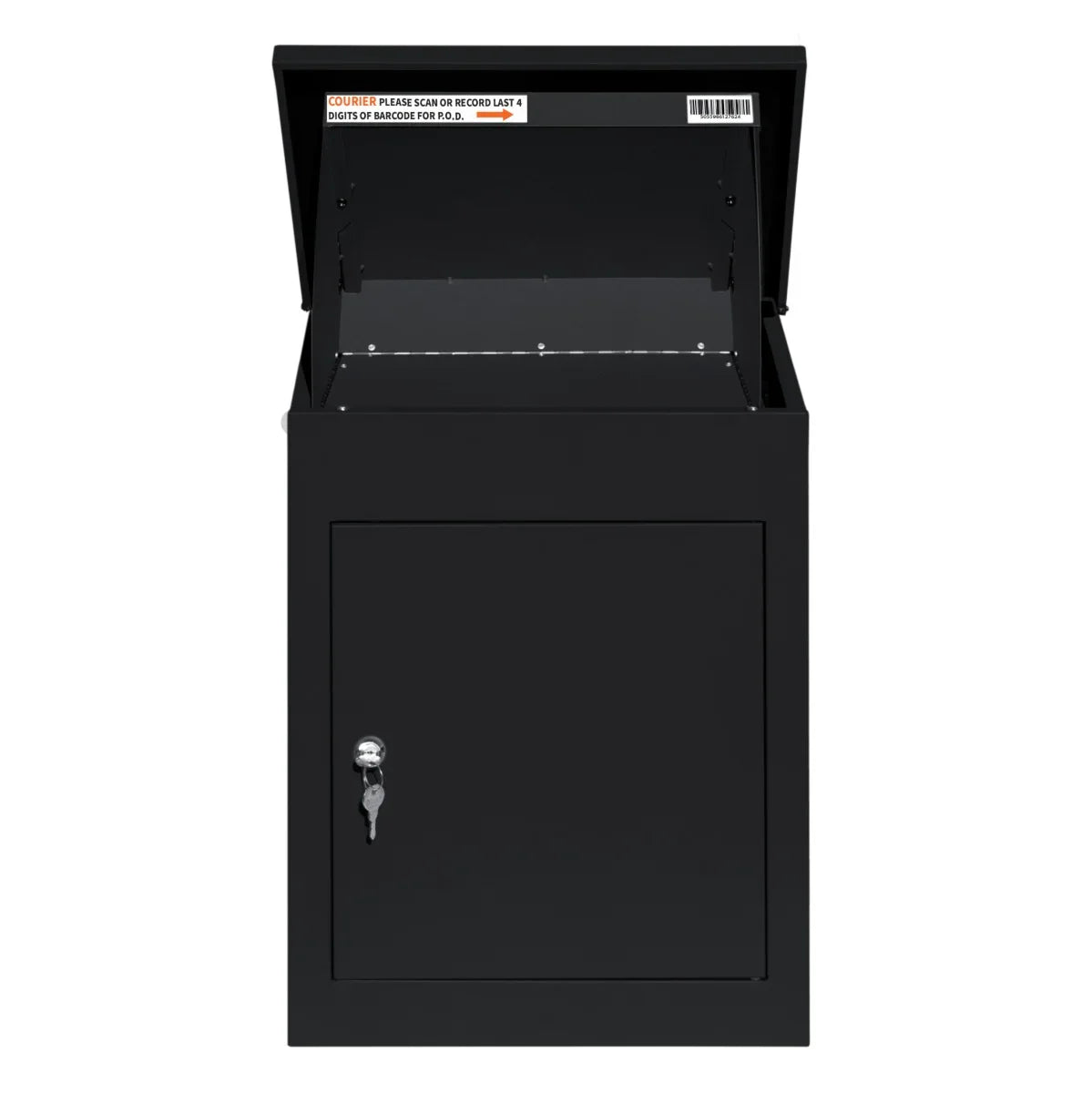 Black anti-theft parcel post box with a secure locking mechanism, spacious interior, and durable metal construction for outdoor use