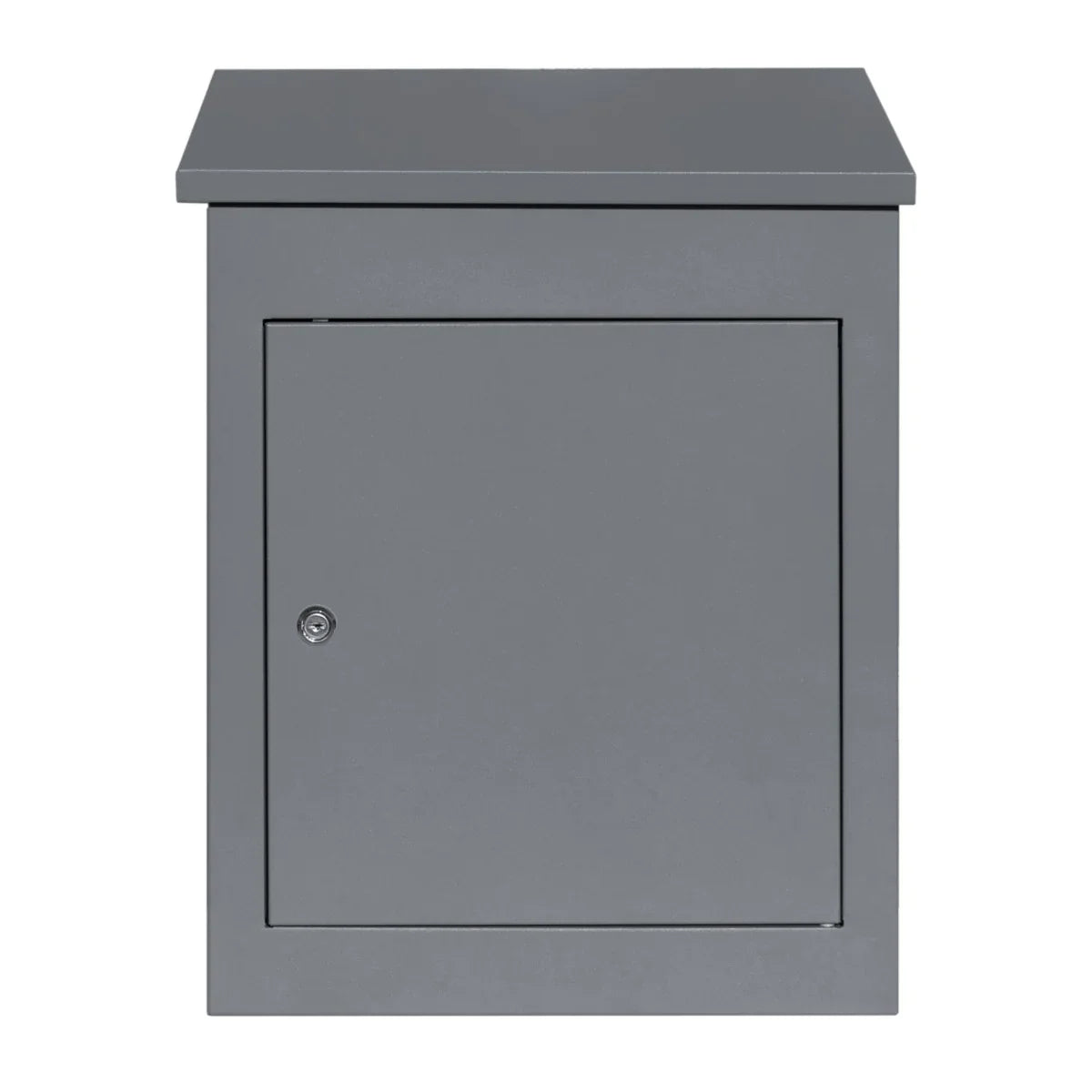 Grey anti-theft parcel post box with a secure lock, sleek design, and durable metal construction, ideal for safe package delivery