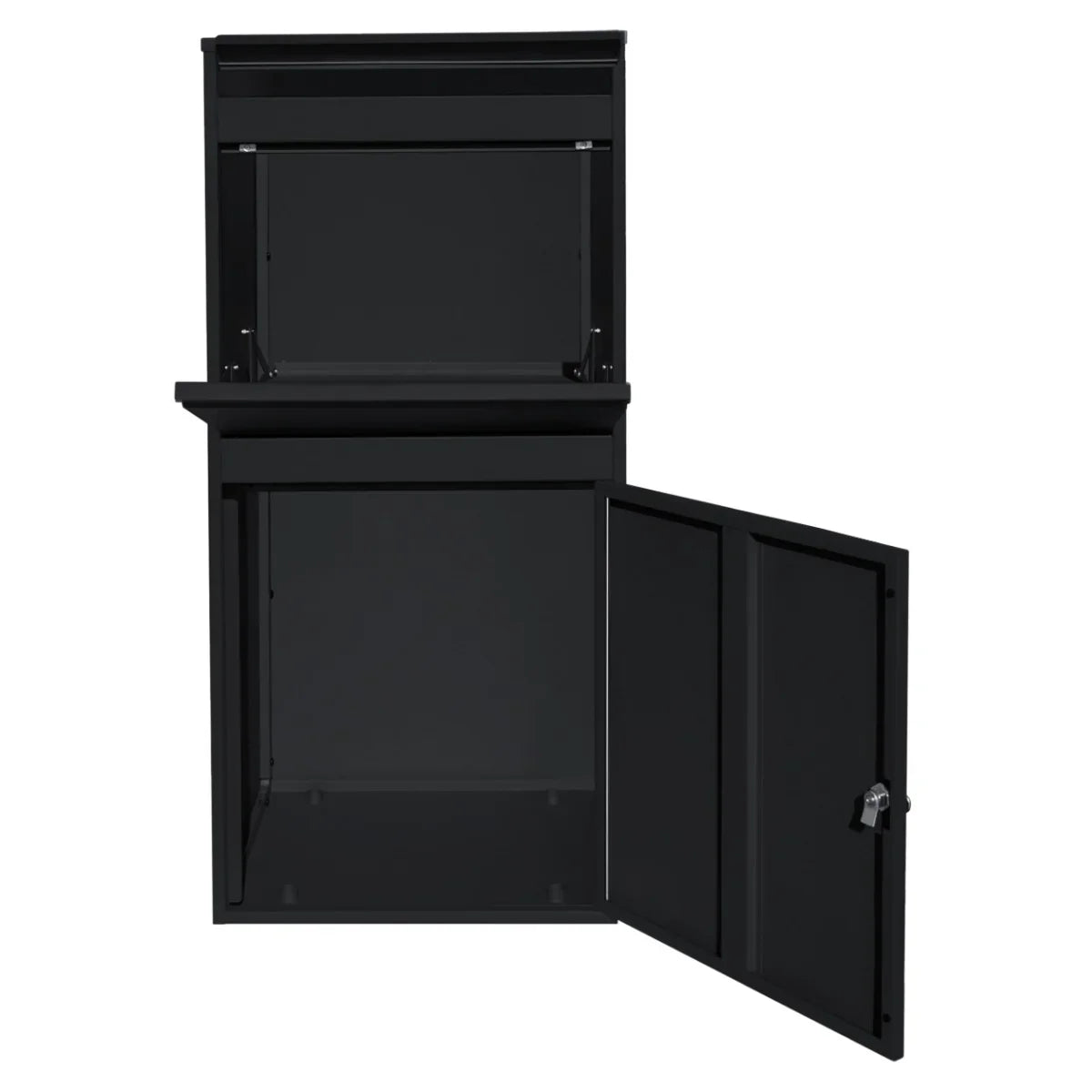 Black anti-theft parcel post box XL with a secure locking door, spacious interior, and a sleek, modern design for outdoor use