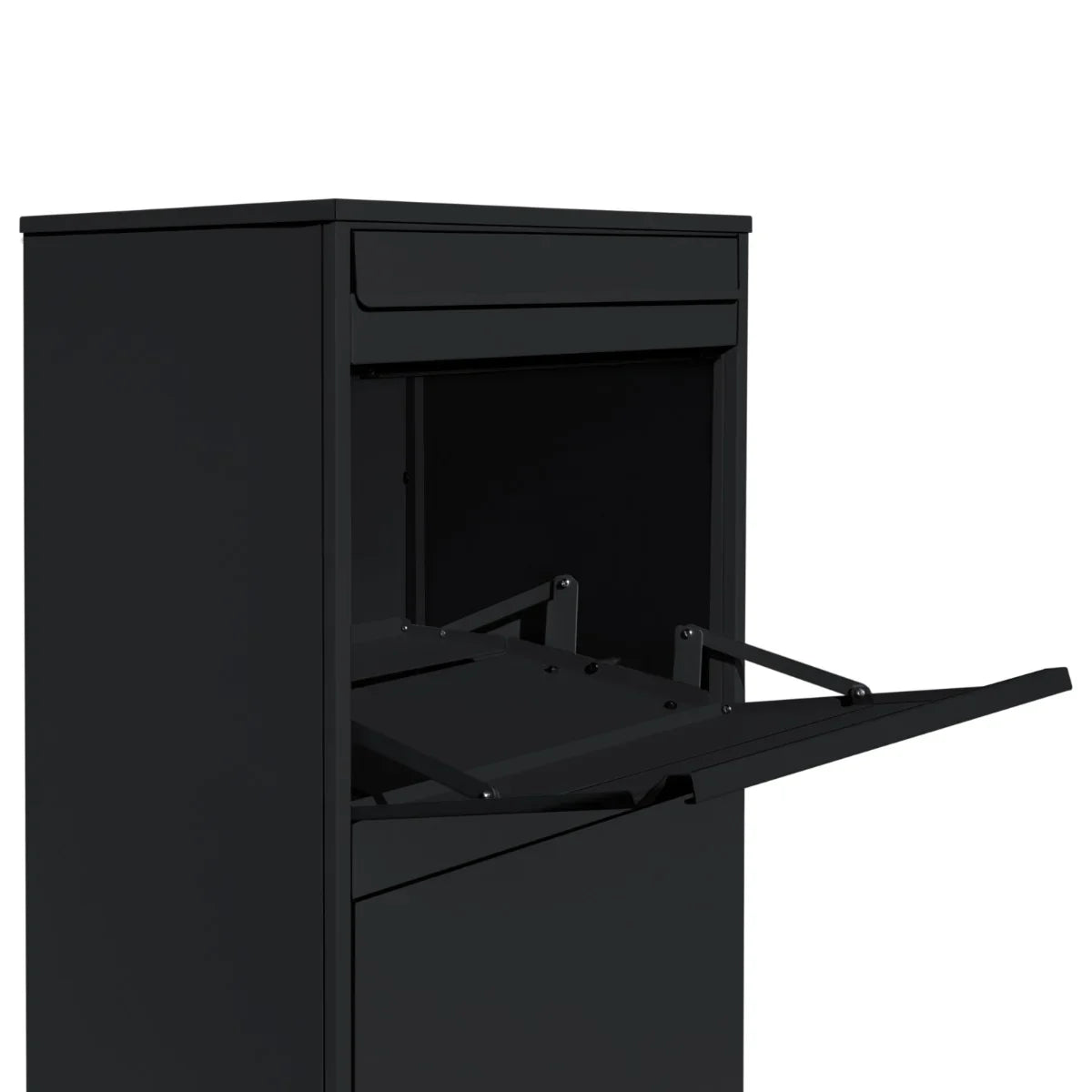 Black anti-theft parcel post box XL with a secure drop slot and sturdy metal construction, featuring a sleek design and easy-access drawer