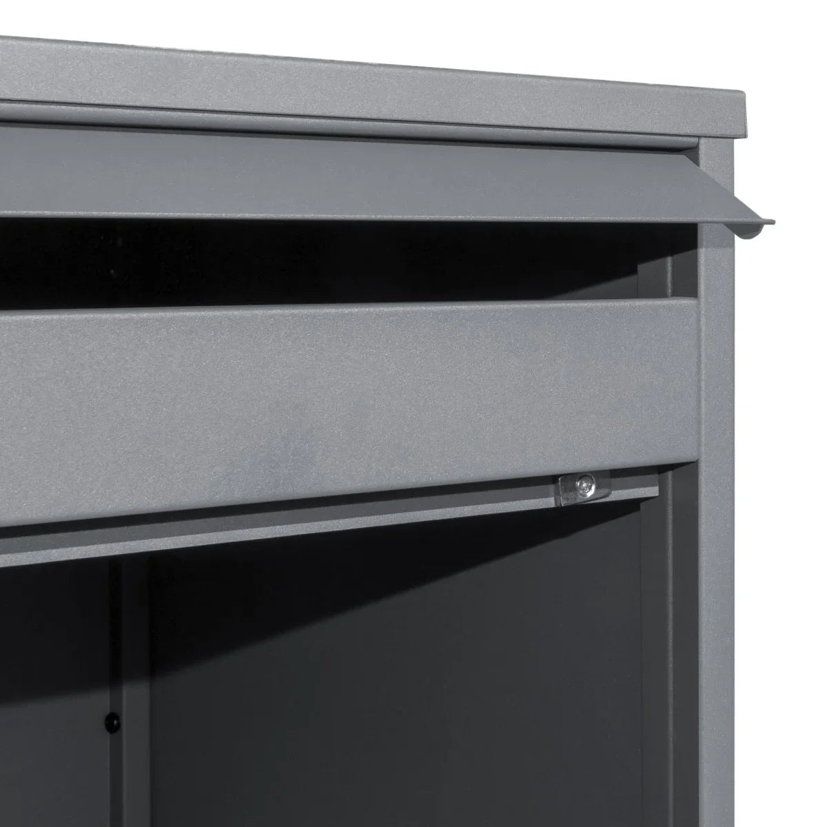 Grey anti-theft parcel post box XL featuring a secure drop slot and durable metal construction for safe package delivery