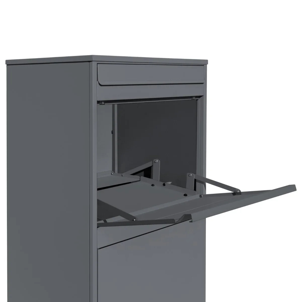 Grey anti-theft parcel post box XL with a secure drop slot and sturdy metal construction, ideal for safe package delivery