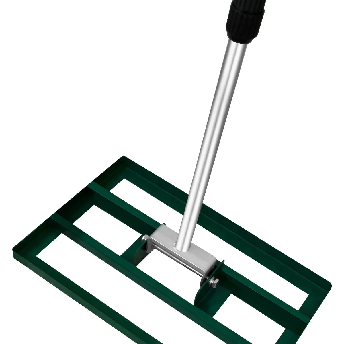 T-Mech Lawn Leveller 50cm in green with a sturdy aluminum handle, featuring a flat, textured base for even soil leveling