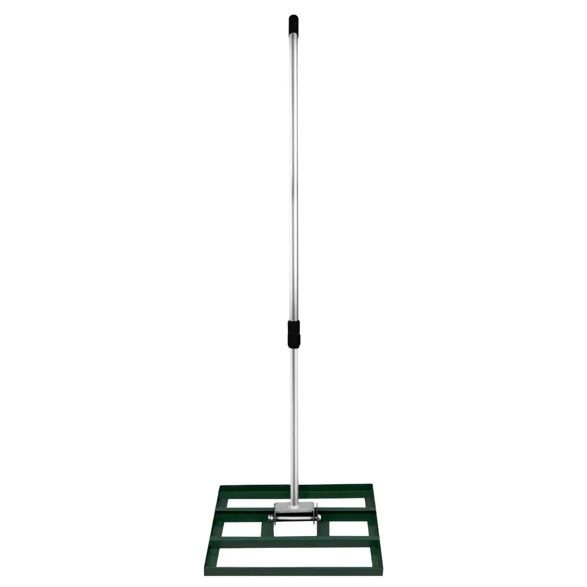 T-Mech Lawn Leveller 50cm in green, featuring a sturdy metal handle and a flat leveling base for even soil distribution