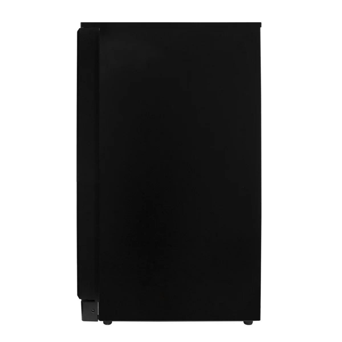 Sleek black back bar fridge cooler with sliding double doors, compact design perfect for storing beverages in limited spaces