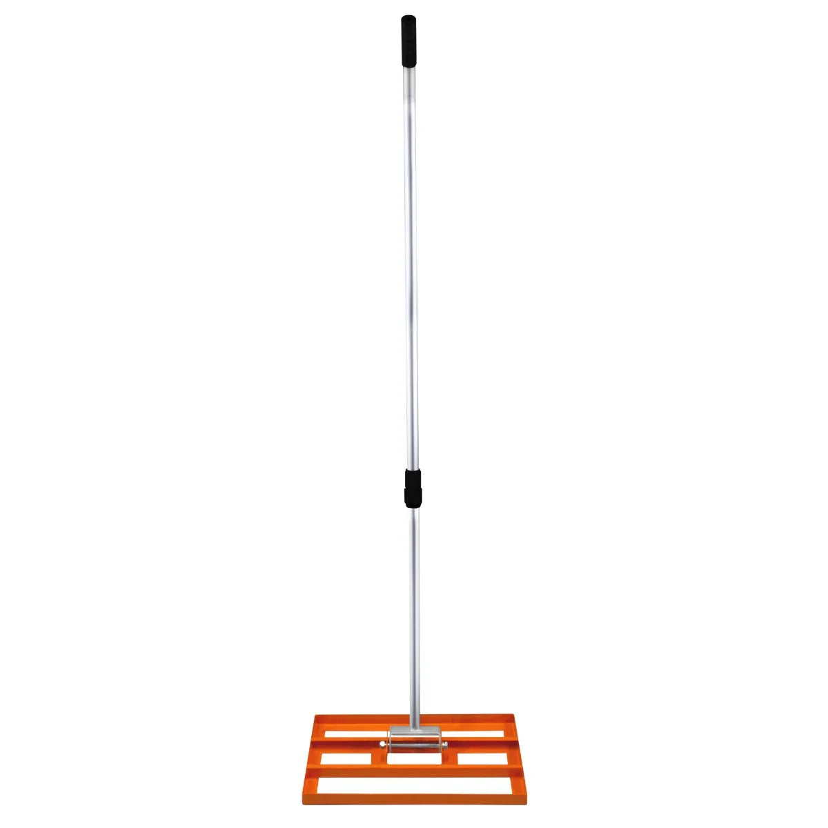 T-Mech Lawn Leveller 50cm features a sturdy orange metal base with a long, lightweight aluminum handle for easy leveling