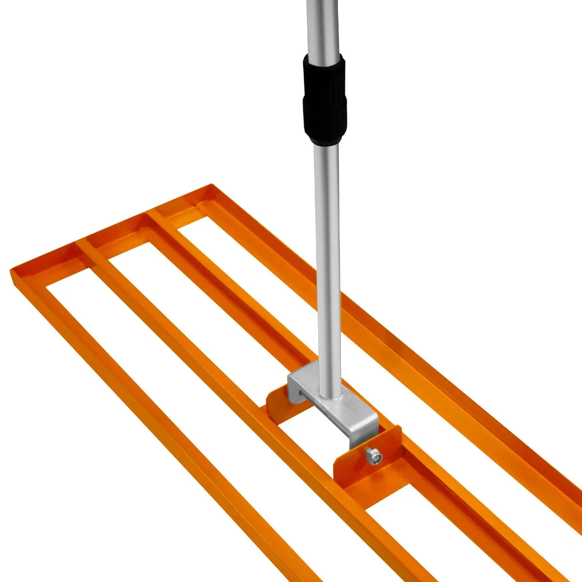 T-Mech Lawn Leveller 100cm features a sturdy orange metal frame with a textured surface, ideal for leveling soil and grass