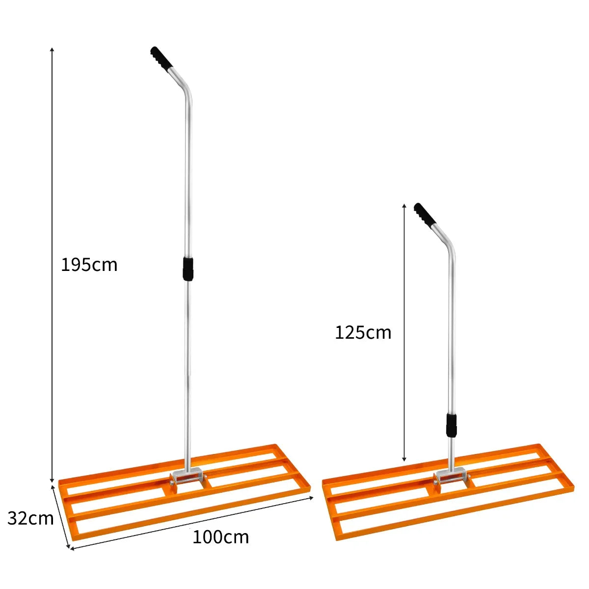 T-Mech Lawn Leveller in vibrant orange, featuring a sturdy metal handle and a wide 100cm leveling base for efficient lawn care