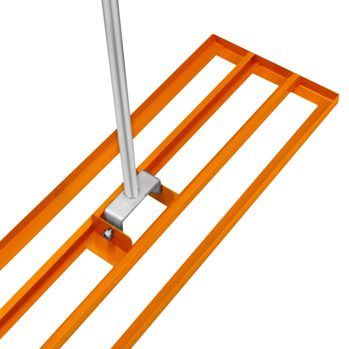 T-Mech Lawn Leveller 100cm features a sturdy orange metal frame with a smooth, flat surface for even soil leveling and lawn care